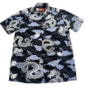 Fresh Prints of Tokyo By Drill Clothing Company‎ Shirt Medium Button Up Dragons